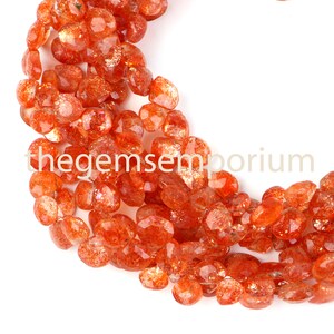 Sunstone Beads, Sunstone Heart Briolette Beads, 7-9MM Sunstone Faceted Heart Beads, Sunstone Heart, Sunstone Wholesale Beads