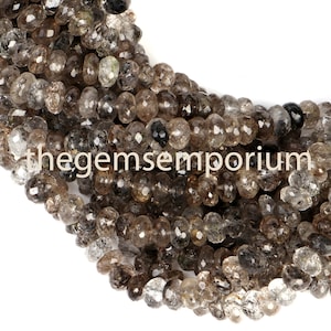 Black Rutile Faceted Rondelle Beads, Rutiliated Quartz Rondelle Beads, Rutiliated Quartz Faceted Beads, Black Rutile Beads