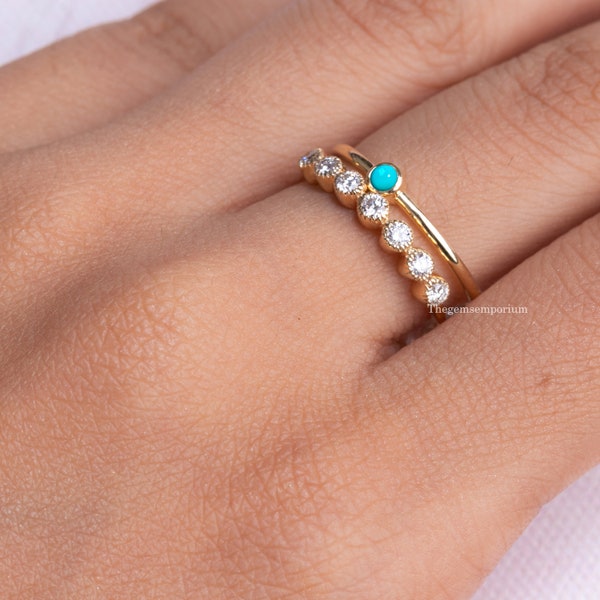 Sleeping Beauty Turquoise Ring,Dainty Wedding Ring,Minimalist Engagement Ring,Tiny Stacking Ring,14k Solid Gold,Promise Gift for Her,Unique