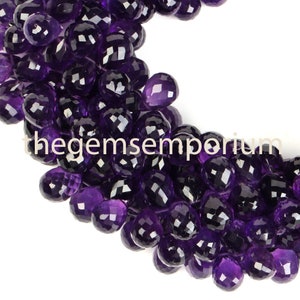 African Amethyst Faceted Drop Gemstone Beads, 7X9-8X11mm Amethyst Side Drill Gemstone Beads, Extra Fine, AAA Quality, Natural Gemstone