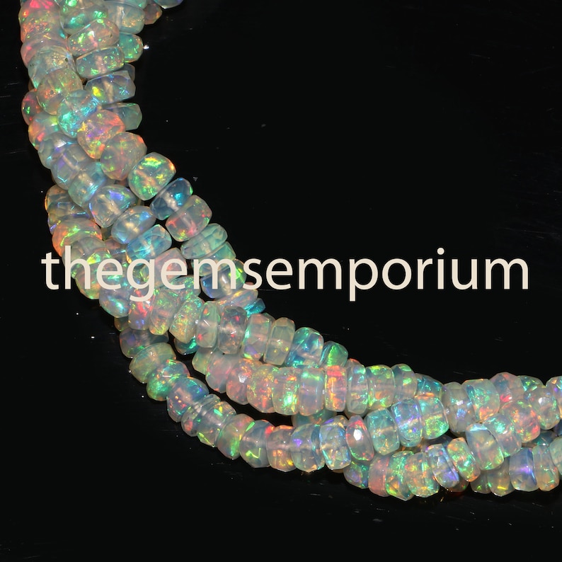 Lot De 25 Perles D'opale Naturelle D'Éthiopie Facettées - Rondelle 4-5mm - Pour Création De Bijoux
