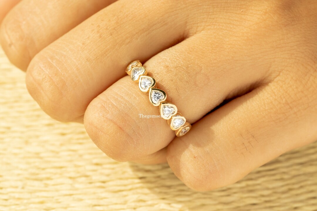 Heart Cut Colorless Moissanite Band/half Eternity Moissanite Wedding ...
