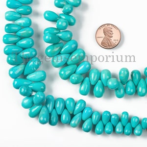 Natural Sleeping Beauty Turquoise Smooth Drops Beads, Plain Teardrop Gemstone Beads, Side Drill Drops, For Jewelry Making Beads Suppliers