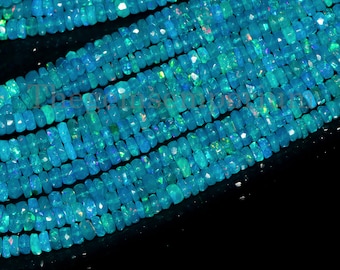 Blue Opal Faceted Rondelle Beads,  4-5.5mm Blue Opal Rondelle,Opal Faceted Beads, Blue Opal Beads, Opal Beads, Faceted Opal Rondelle Beads