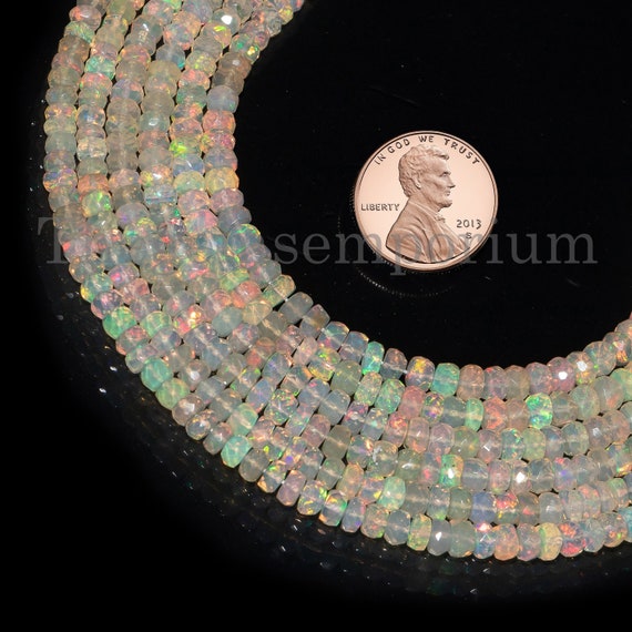3.5-4.5mm Natural Ethiopian Opal Beads, Natural Opal Beads, Fire Opal Rondelle Beads, Opal Gemstone Beads, Faceted Opal Beads, Wholeseller