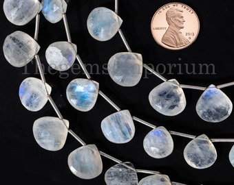 Contas de pedra lunar de arco-íris de 12-14 mm, contas em formato de coração de pedra lunar, contas facetadas de pedra lunar de arco-íris, contas de coração briolette, contas de pedra lunar