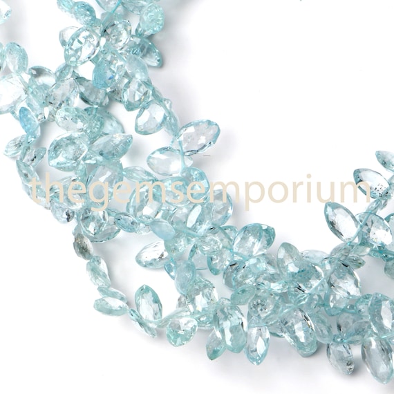 ファセットカットアクアマリンマーキスビーズ（4.5x7.5-4.5x8.5 mm 