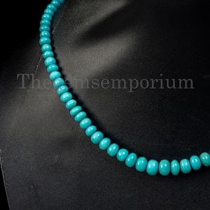 IGI Certified Top Quality Natural Turquoise Necklace, Turquoise Smooth Rondelle Beads Necklace, Turquoise Gemstone Jewelry