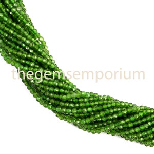 Chrome Diopside Faceted Rondelle Gemstone Beads, Machine Cut Gemstone Beads, 2-2.25mm, Faceted Rondelle, Chrome Diopside Beads
