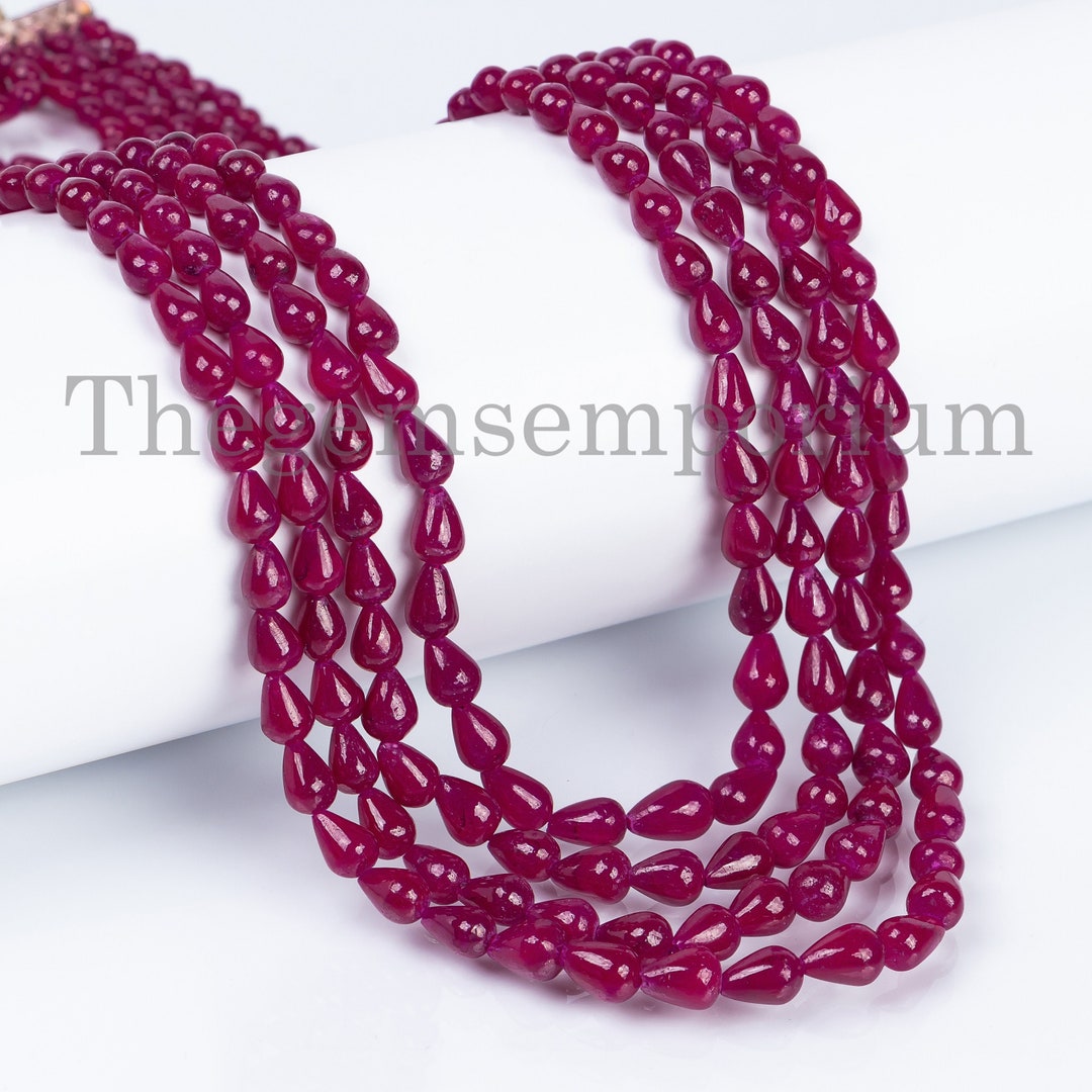 Exclusive Rare! Ruby Smooth Drop Beads Necklace, Natural Ruby Teardrop ...