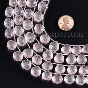 Rose Quartz Heart Shape Carving Beads, Rose Quartz Heart Beads, Cut Carving Bead, Rose Quartz Beads, Gemstone Flower Carving Beads