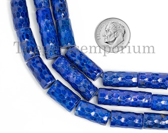 Faceted Lapis Lazuli Pipe Beads, Loose Gemstone Strand