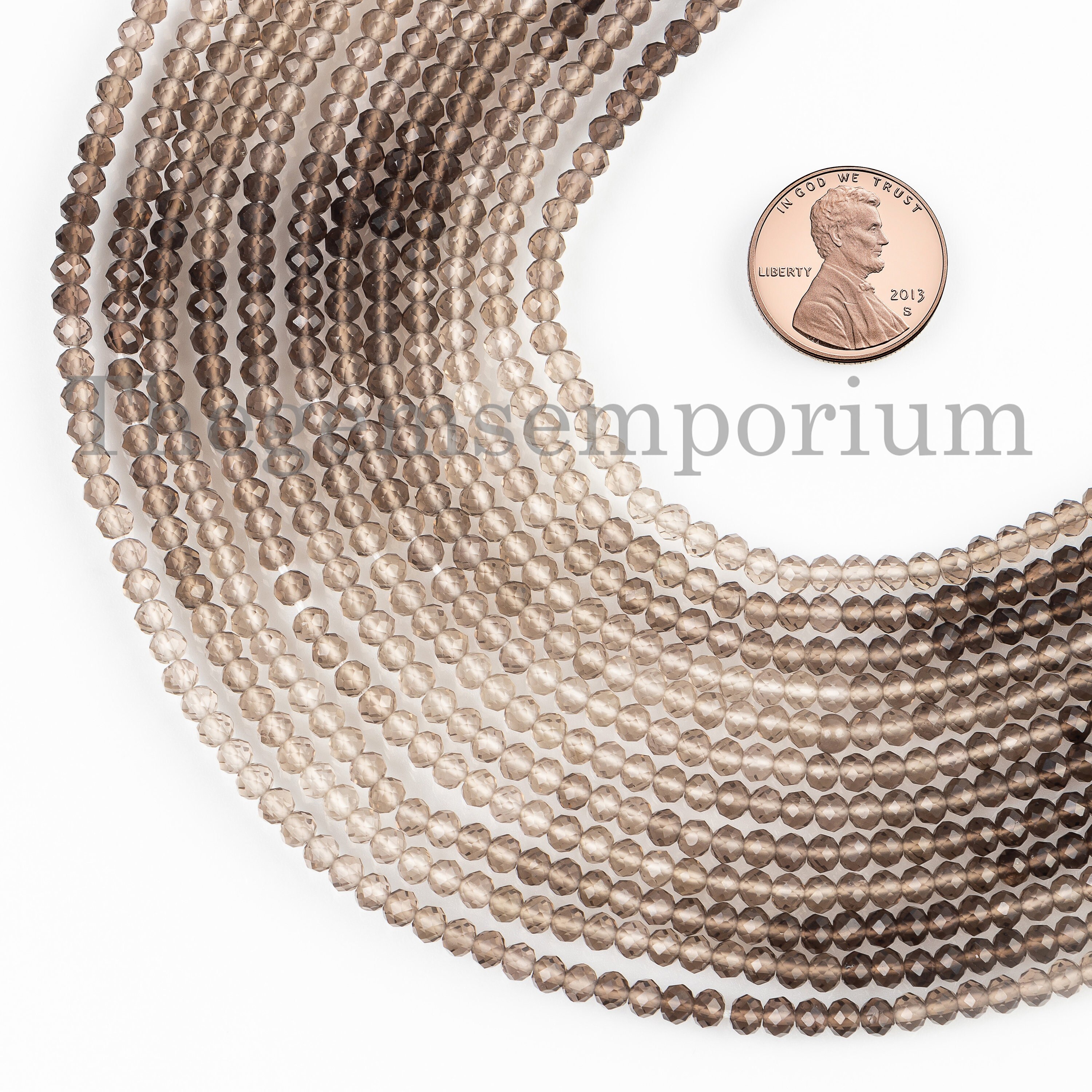 3.5 mm スモーキークォーツ ロンデル ビーズ、スモーキークォーツ