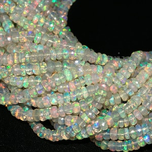 Ethiopian Opal Faceted Rondelle Beads, Opal Rondelle Beads, 3.5-5 mm Opal Beads, Flashy Ethiopian Opal Rondelles, Rondelle Beads