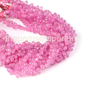 Pink Sapphire Faceted Drops Shape Beads, Pink Sapphire Side Drill Drops Beads, Pink Sapphire Faceted Beads, Sapphire Briolettes