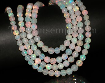 Faceted Ethiopian Opal Beads, Round Gemstone Beads (3.75-6.5mm)