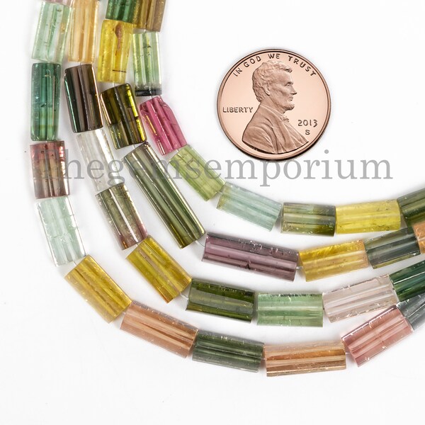 Multi Tourmaline Briolette Tubes, Tourmaline Faceted Tube Beads, 4x7-5x13 mm Natural Tourmaline Pipe, Loose Tourmaline Gemstone For Jewelry