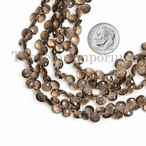 Faceted Heart Shape Smoky Quartz Beads, Loose Briolette Heart Shape Cut String, Top Side Drilled Beads Strand, Wholesale Bulk Gemstone Beads