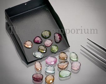 Tourmaline Rose cut Slices, Tourmaline Polki, 6x7-7x10mm Faceted Cabochon, Rose cut, Tourmaline Gemstone, Rose cut Cabochon, Faceted Cabs