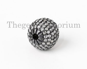 1pcs Pave Diamond Round Shape Spacer,Diamond Ball Spacer 925 Sterling Silver Bead,Loose Bead for Unique Jewelry Material,Pave Connector Bead