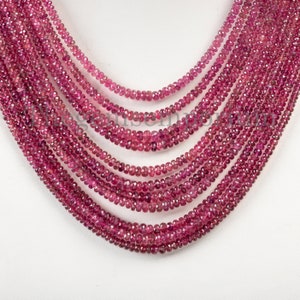Rare! Pink Tourmaline Necklace, Tourmaline Faceted Rondelle Necklace,PInk Tourmaline Beaded Necklace,3-5 mm Beads Gemstone Necklace for Gift