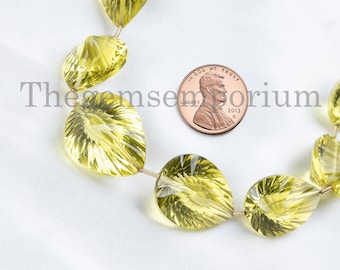 Brilliant Cut Lemon Quartz Beads, 14.5x19.5-20x24mm Concave Cut Beads, Lemon Quartz Pear Beads, Fancy Beads, Pear Beads, Lemon Quartz Beads