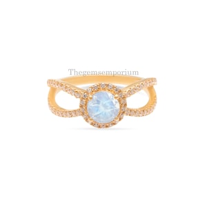 Direct Manufacturer/Moonstone Engagement Ring/Rainbow Moonstone/Halo Ring/14k Rose Gold/Wedding Anniversary Ring/June Birthstone/Gift