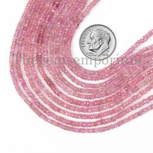 Pink Sapphire Faceted Rondelles, 2.50-4mm Pink Sapphire Beads, Sapphire Faceted Beads, Pink Sapphire Rondelles, Rondelles Beads, Wholesaler