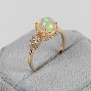 Opal Engagement Ring/Natural Ethiopian Opal Rose Gold Diamond Cluster Ring/14k Solid Gold/Unique Bridal Anniversary Ring/Opal Gold Jewelry