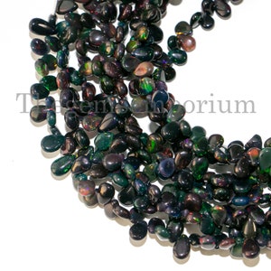Black Ethiopian Opal Smooth Pear Beads, Black Opal Beads, Black Ethiopian Opal Pear Beads, Plain Pear Beads, Black Opal Pear Beads