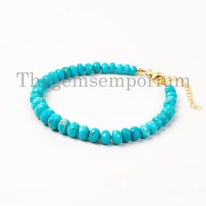 Natural Turquoise Beaded Bracelet, Faceted Rondelle Beads Bracelet, Sterling Silver Gold Plated Bracelet, Birthstone Bracelet Gift for Her