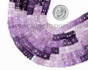 Shaded Amethyst Tyre Beads, Faceted Wheel Shape Beads Strand, 7-7.5mm Loose Drilled Tyre Shape Beads String, Wholesale Beads Bulk Suppliers