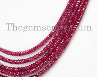 Super Top Quality Mozambique Ruby Faceted Rondelle Necklace, Natural Ruby Faceted Necklace, Rondelle Beads Necklace, Rare Ruby Necklace