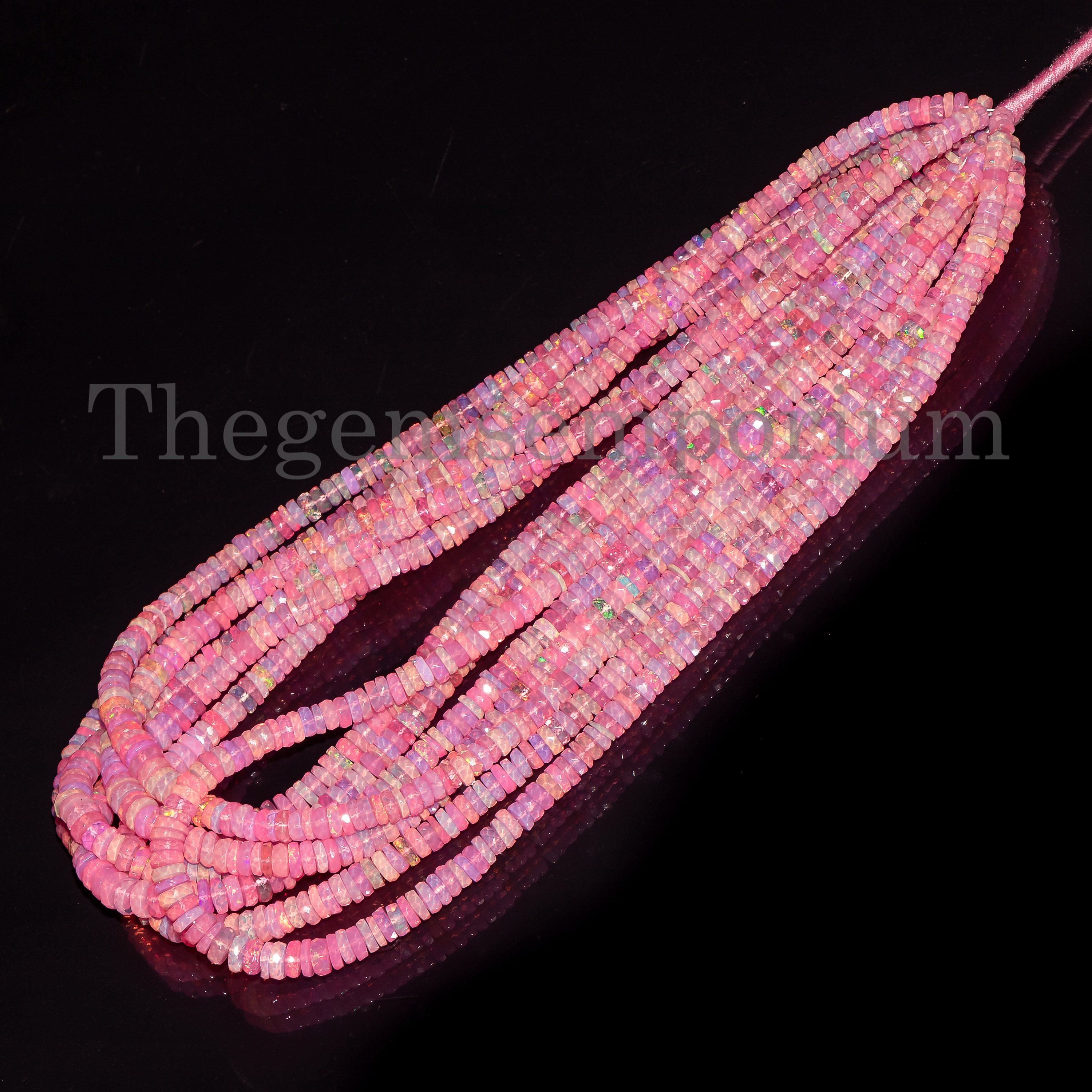 4-6 mm ピンクオパールファセットタイヤビーズ、ピンクオパールブリオ