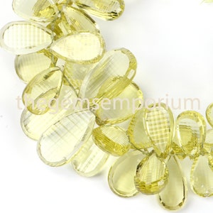 Stunning! Lemon Quartz Fancy Cut Beads, Pear Shape Unique Cut Beads, Loose Pear Shape Lemon Quartz Beads, Side Drilled Beads,Wholesale Beads
