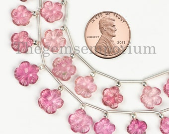 AAA Pink Tourmaline Flower Carving Beads, 7-10mm Tourmaline Carving Beads, Tourmaline Gemstone, Tourmaline Flower beads, Tourmaline beads