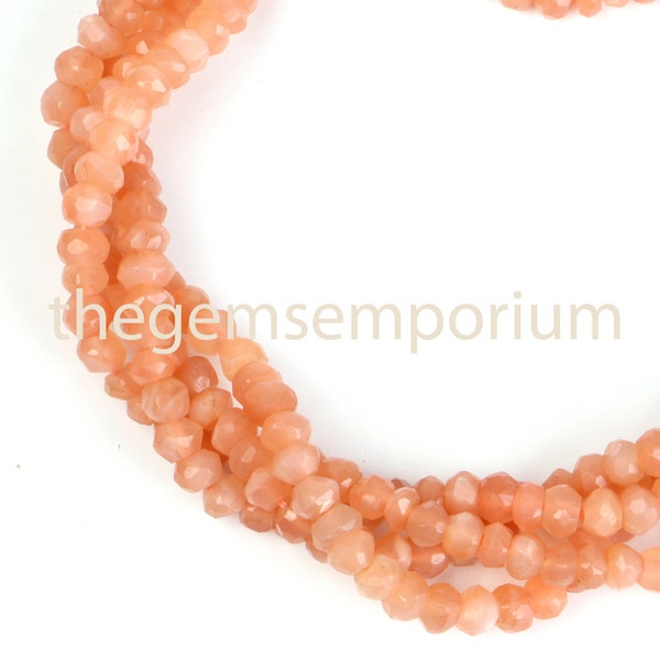 3-4MM Peach Moonstone Faceted Rondelle beads, Moonstone Faceted beads, Moonstone Rondelle beads, Peach Moonstone beads