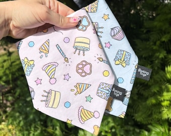 Dog Birthday Bandana and Party Hat Set: Paw Prints, Cakes, Treats (Slip-On)