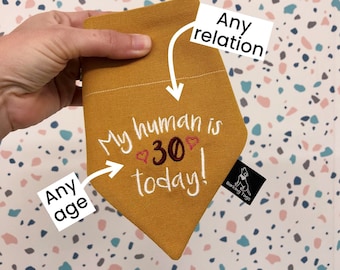 Dog Mum & Dad Birthday Embroidered Bandana: Easy Slip Over the Collar