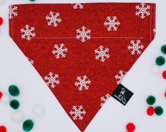 Dog Bandana - Dog Collar Bandana - Red & White Snowflakes