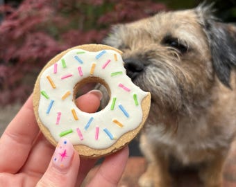 Dog Iced Donut Biscuit for Celebrations and Birthdays: Sprinkles