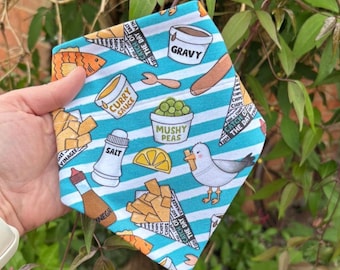Fish & Chips British Seaside Dog Bandana: Easy Slip Over the Collar