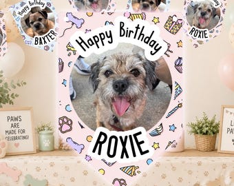 Personalised Dog Birthday Bunting Banner: Custom Name and Photo