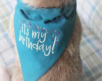 Dog Birthday Confetti Embroidered Bandana - Easy Slip Over the Collar