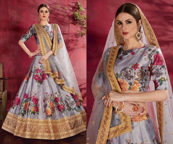 EtSy end of Season Sale Soft Net Grey Designer Lehenga Choli For Indian Traditional woman Fashion On Bridal Wedding Outfit