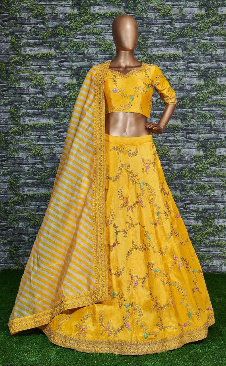 Sabyasachi Yellow Floral Embroidery Designer Indian Lehenga | Etsy