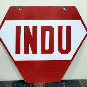 Original Antique INDU Double Side Porcelain Enamel Sign Board Rare Collectible Enamel Advertising.