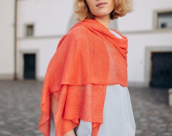 Linen Scarf Women, Linen Coral Shawl, Lightweight Accessories, Sustainable Clothing, Knitted Women Shawl, Linen Shawl Wrap