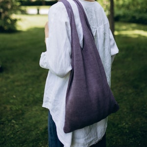 Lavender Linen Tote Bag, Linen Market Bag Hand Bag for Summer, Linen Beach Bag, Zero Waste Shopping Tote Bag, Hand Knit Unisex Bag image 8