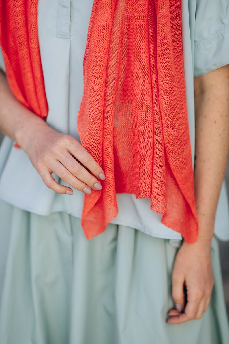 Linen Scarf Women, Linen Coral Shawl, Lightweight Accessories, Sustainable Clothing, Knitted Women Shawl, Linen Shawl Wrap image 7